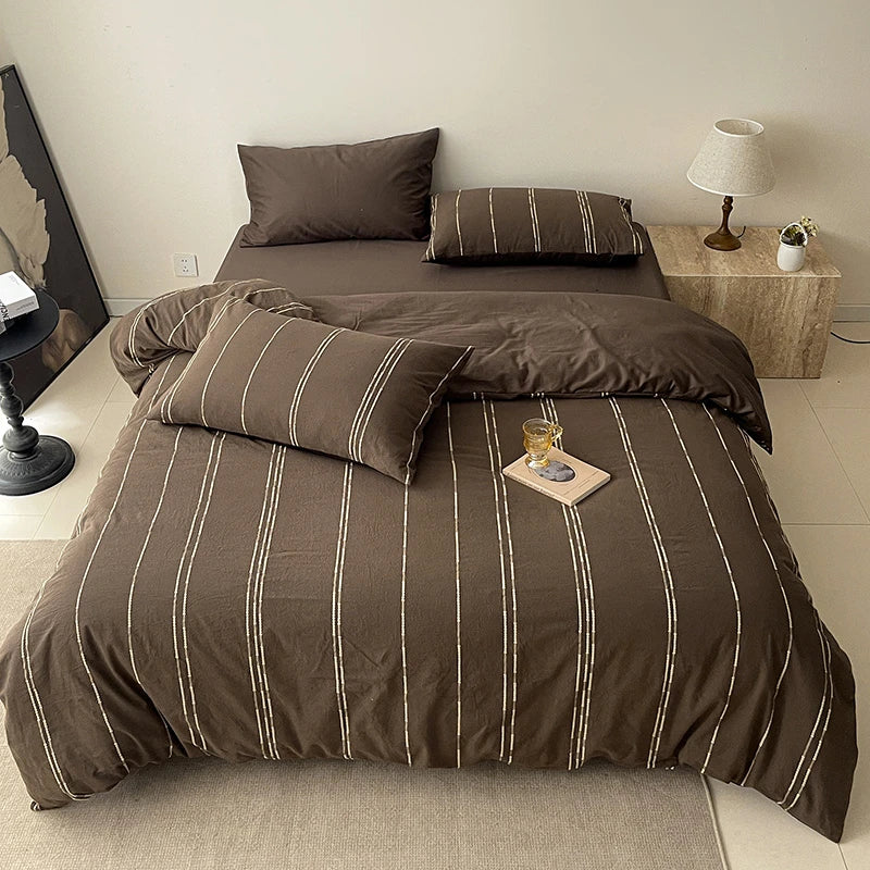 400TC Cotton Yarn-Dyed Stripe Chocolate Coffee Bedding Set