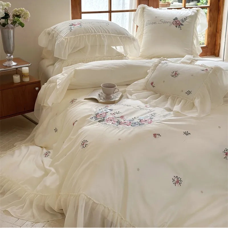 600TC Egyptian Cotton Floral Embroidered Duvet Cover set with pillowcases