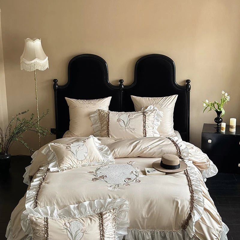 600TC French Romantic Ruffle Bedding Set – Cotton 4PCS