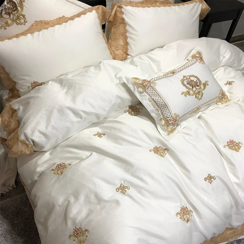 600TC Luxurious Embroidered Cotton Ruffle Luxury Bedding Set available in Double, Queen and King sizes