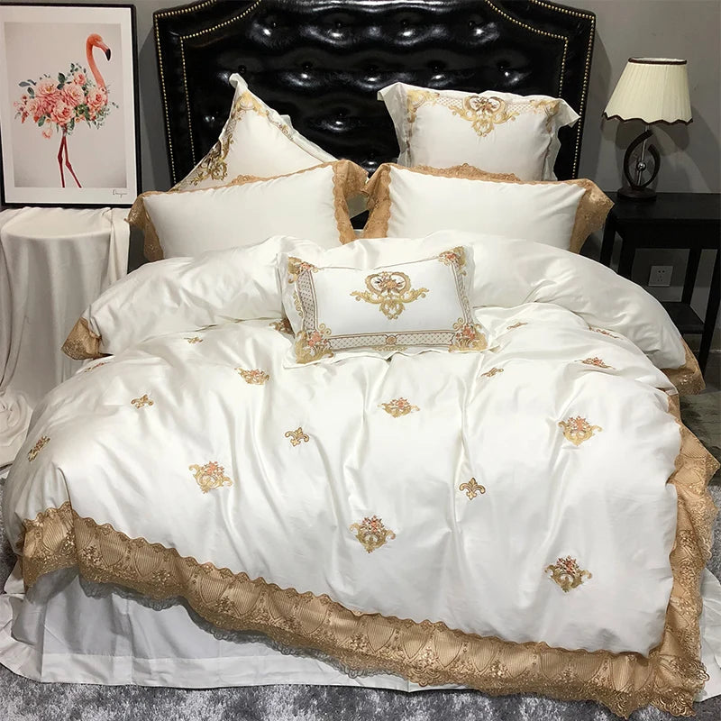 600TC Luxurious Embroidered Cotton Ruffle Quilt Cover Set