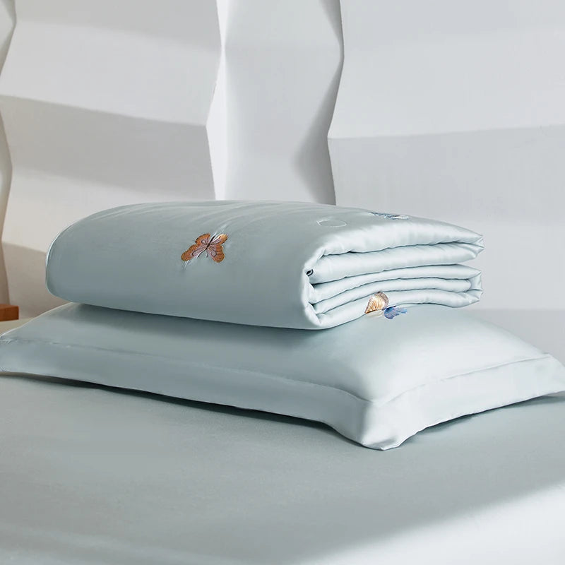 600TC Lyocell Cooling Butterfly Embroidery set includes Duvet cover, flat bed sheet and pillowcases