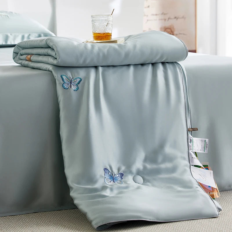 600TC Lyocell Cooling Butterfly Embroidery set includes Duvet cover, sheet and pillowcases