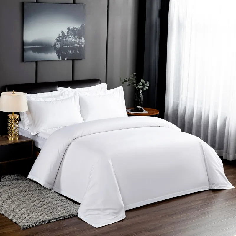 600TC Premium White 100% Cotton Bedding Set includes flat and fitted sheets, duvet cover and pillowcases