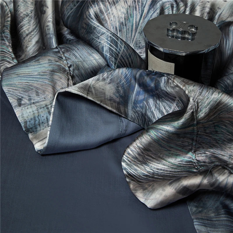 600TC Silk-Lyocell Blend Digital grey Floral Print duvet cover set