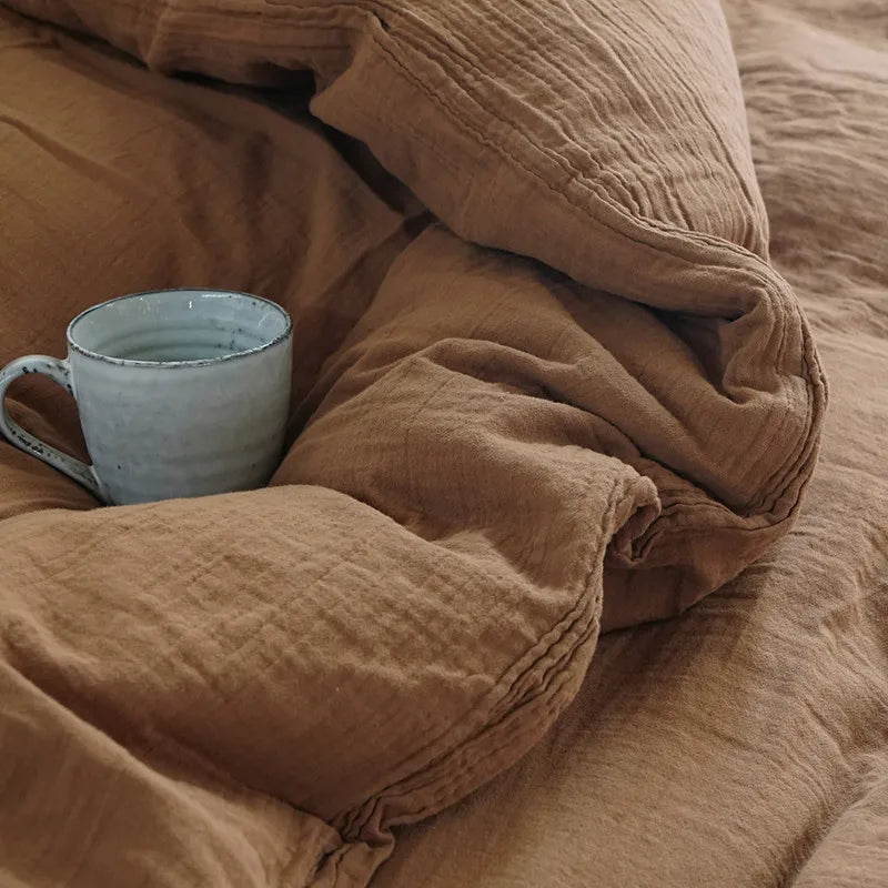 Aesthetic Light Brown 600TC Cotton Twill Wrinkled Yarn Bedding set