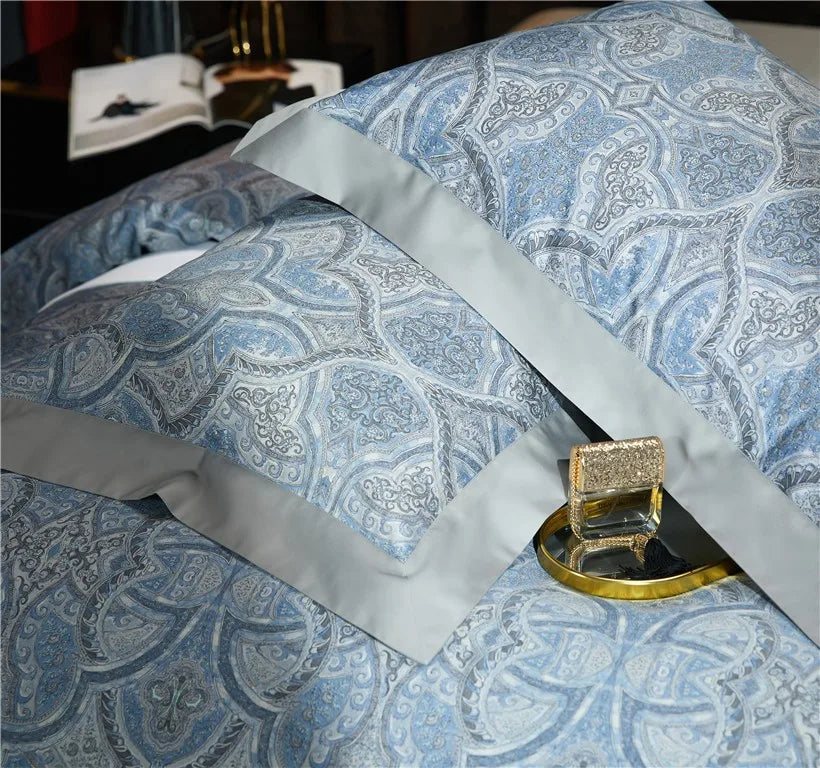 Affordable luxury bedding Egyptian Cotton Vintage 4Pcs Bedding Set - Light Blue