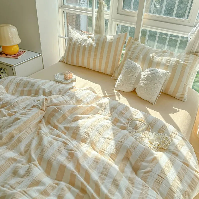 Affordable luxury bedding Lightweight Luxury Striped Bedding Set - Beige