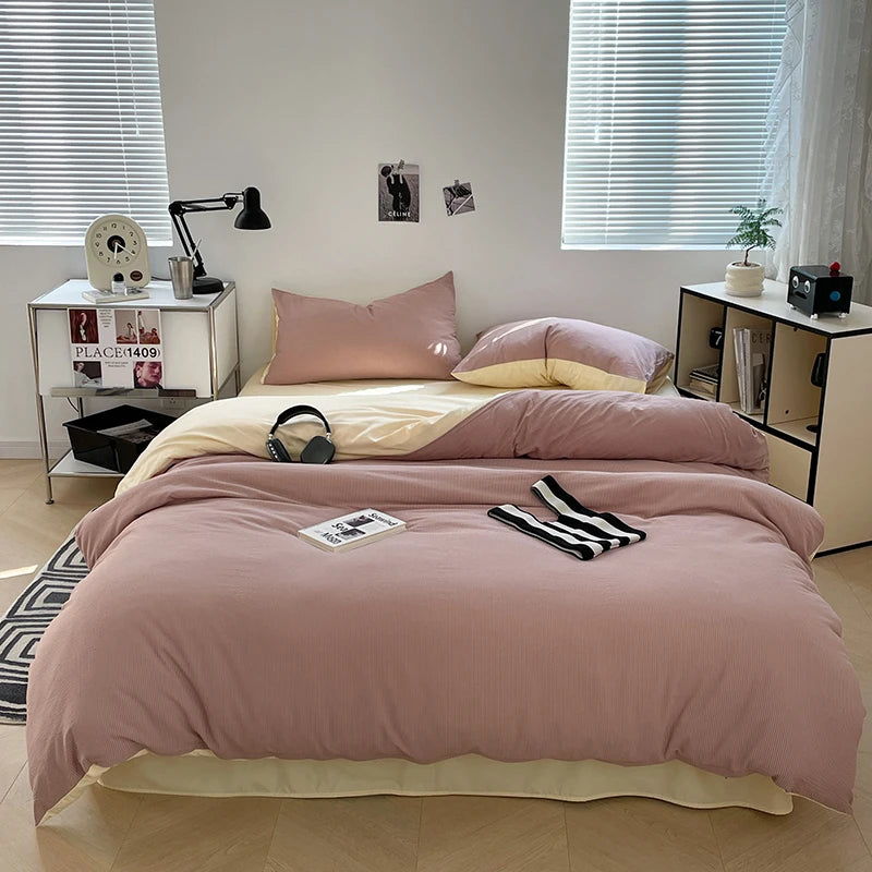 Affordable luxury bedding Seersucker 3-Piece Duvet Cover Set – Microfiber Dusty Pink