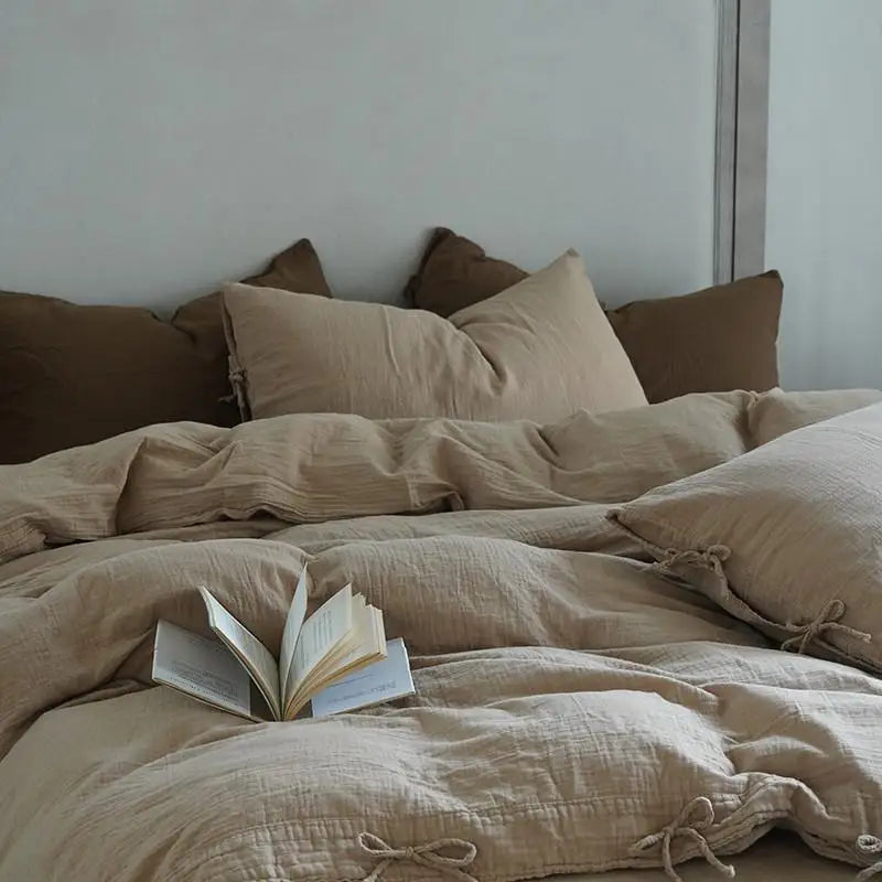 Beige 600TC Cotton Twill Wrinkled Yarn Bedding Set