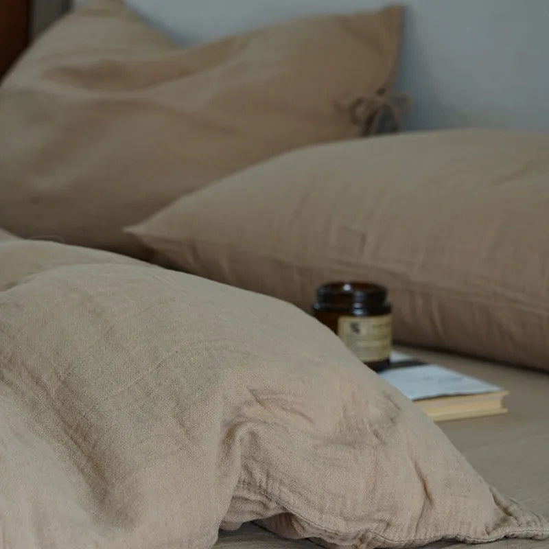 Beige 600TC Cotton Twill Wrinkled Yarn Bedding Set available in Queen, Double, King, Twin and Family sizes