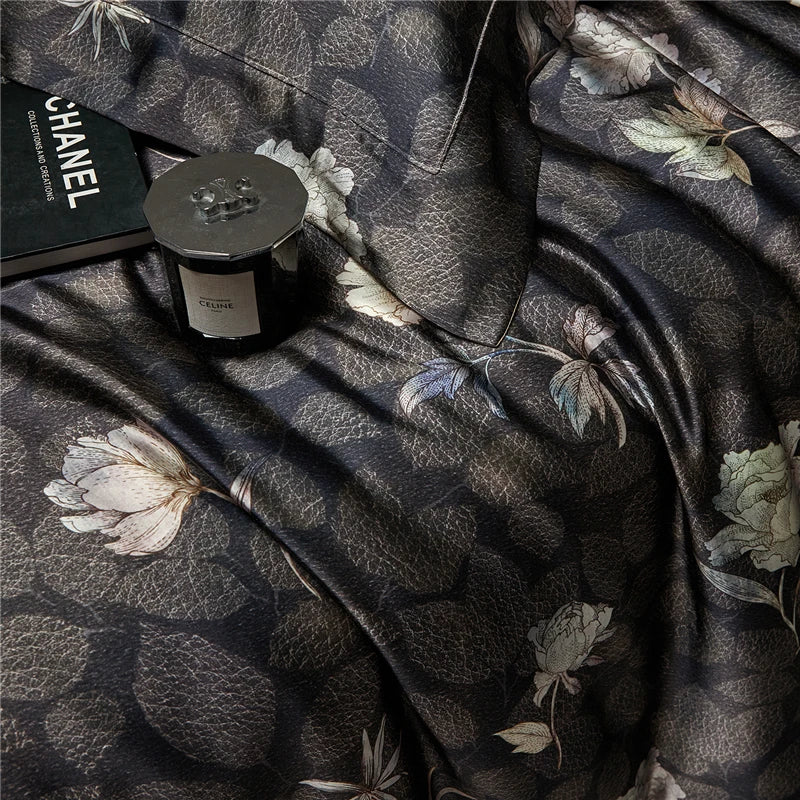 Black floral print digital bedding set includes duvet cover pillowcase sheet