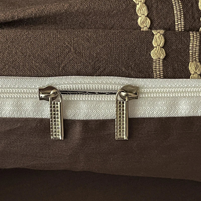 Brown 400TC Cotton Yarn-Dyed Stripe Bedding Set Duvet Cover with zipper 