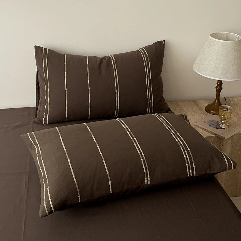 Brown 400TC Cotton Yarn-Dyed Stripe pillowcases
