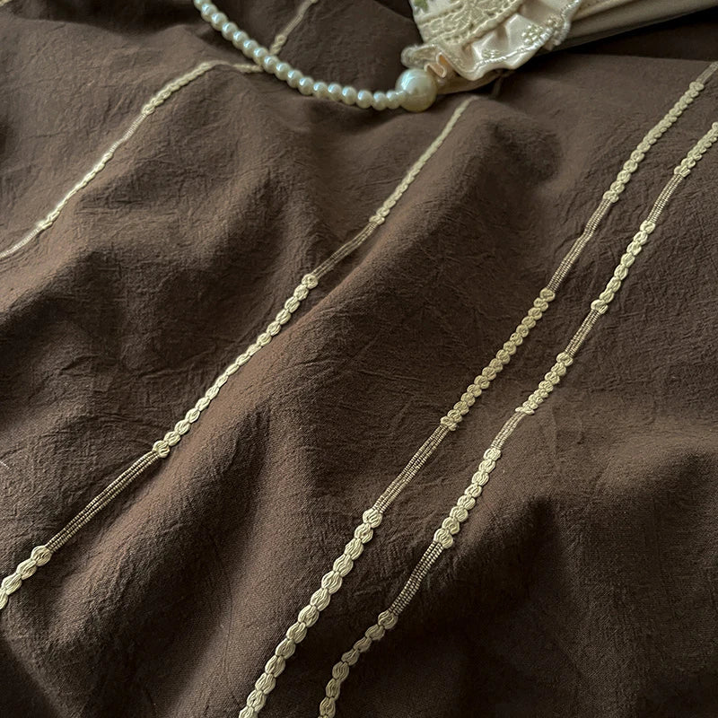 Brown and Beige 400TC Cotton Yarn-Dyed Stripe Bedding Set available in Queen, King, Twin, Double and Family sizes