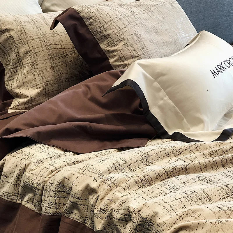 Brown and Beige Luxury Ripple Cotton Fluffy Bedding set includes sheets, duvet cover and pillowcases