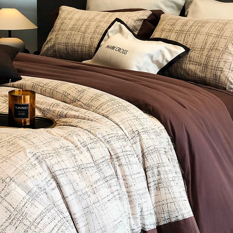 Brown and Beige Luxury Ripple Cotton Fluffy Duvet Cover Bedding Set includes Duvet cover, sheet and pillowcases