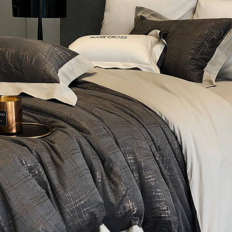 Brushstroke pattern Dark grey Luxury Ripple Velvet Fluffy Bedding Set