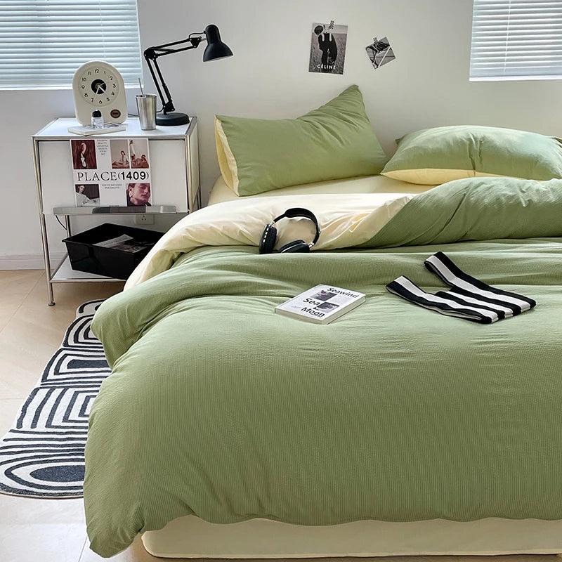 Buy luxury bedding online Seersucker 3-Piece Duvet Cover Set – Microfiber - Green
