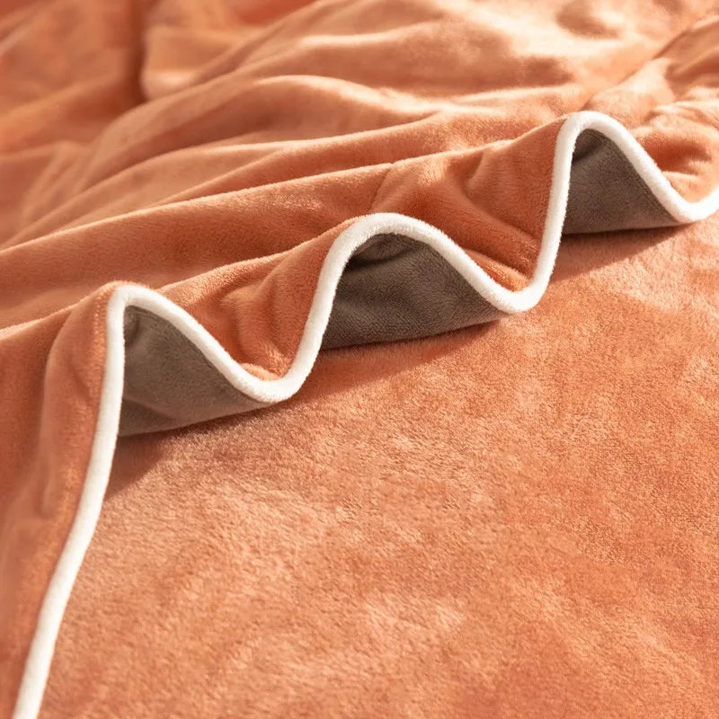 Close-up of a textured orange duvet cover with white trim 500TC Reversible Fluffy Microfiber Duvet Cover Set with Sheets - Rust