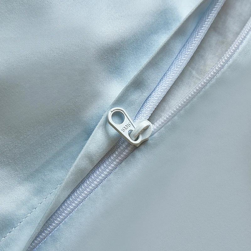 Close-up of a zipper Sky Blue Floral Embroidery 600TC Cotton bedding set