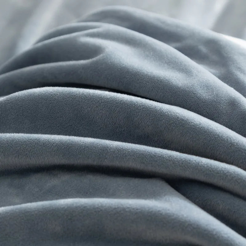 Close-up of gray fabric with folds 500TC Reversible Fluffy Microfiber velvet textured Duvet Cover Set