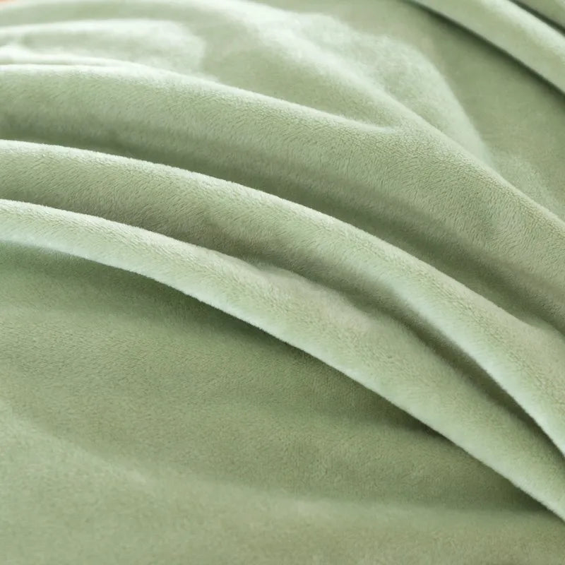 Close-up of green duvet cover fabric with folds Olive and beige 500TC Reversible Fluffy Microfiber Duvet Cover Set with Sheets and pillowcases
