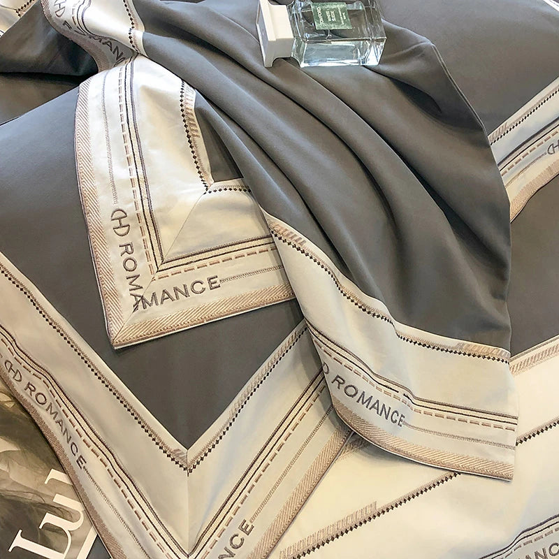Close up of 1000TC Gray and beige Brushed Cotton Frame pillowcases