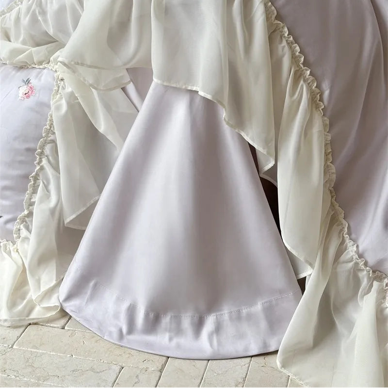 Close up of 600TC Egyptian Cotton Ruffled Duvet Cover and Flat sheet