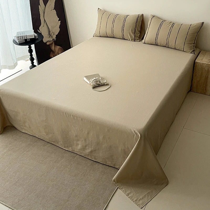 Close up of Beige 400TC Cotton Yarn-Dyed Stripe Bedding Set flat sheet