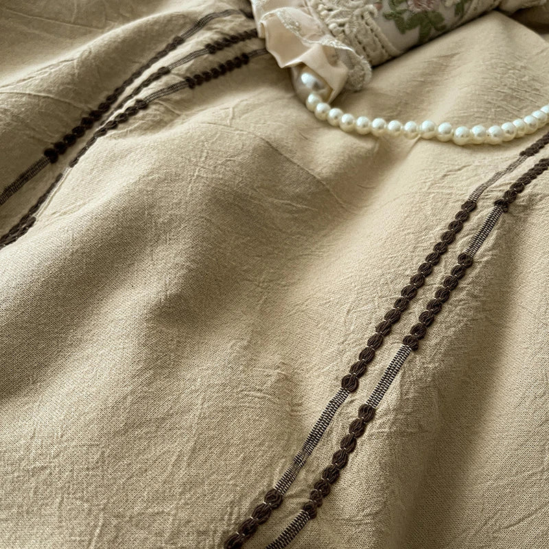 Close up of Beige 400TC Cotton Yarn-Dyed Stripe Duvet cover