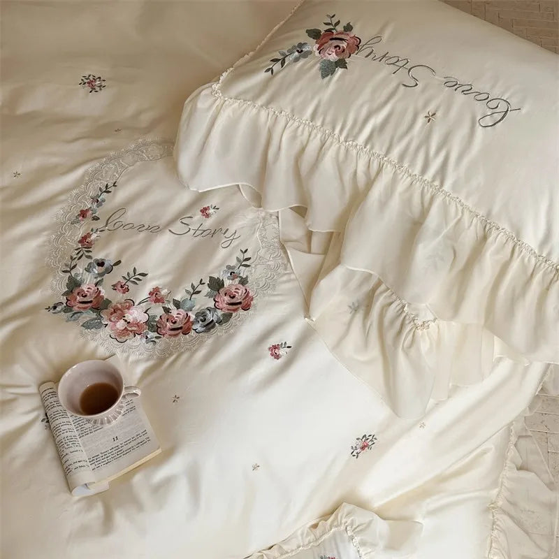 Close up of Floral Embroidered 600TC Egyptian Cotton Pillowcases
