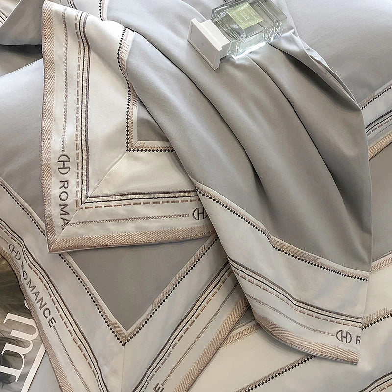 Close up of Light Grey 1000TC Brushed Cotton Frame Duvet Cover Set pillowcases