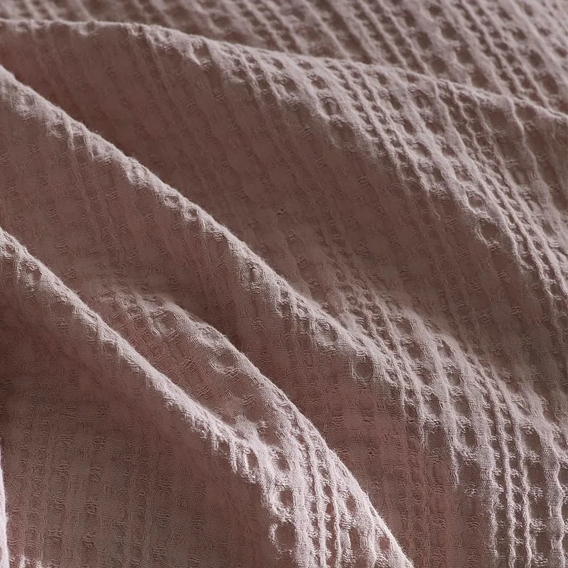 Close up of Pink 600TC Washed Cotton Waffle Weave Duvet Cover Bedding Set