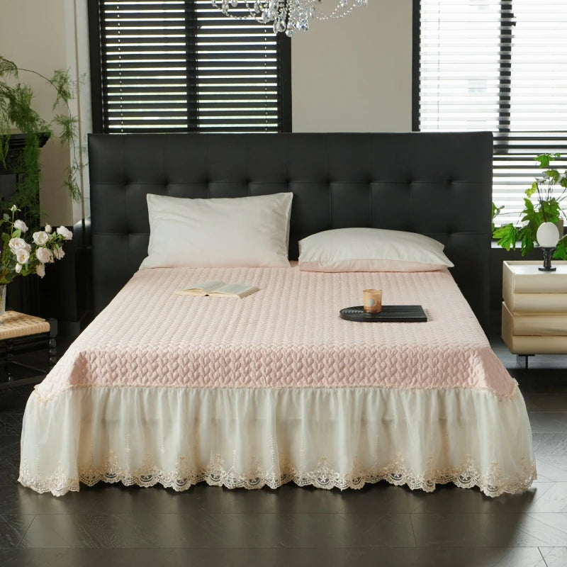 Close up of Princess Style Lace Ruffle Cotton Bed skirt