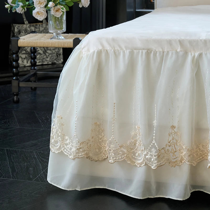 Close up of Princess Style Lace Ruffle Cotton Duvet Cover Bedding Set Bed skirt