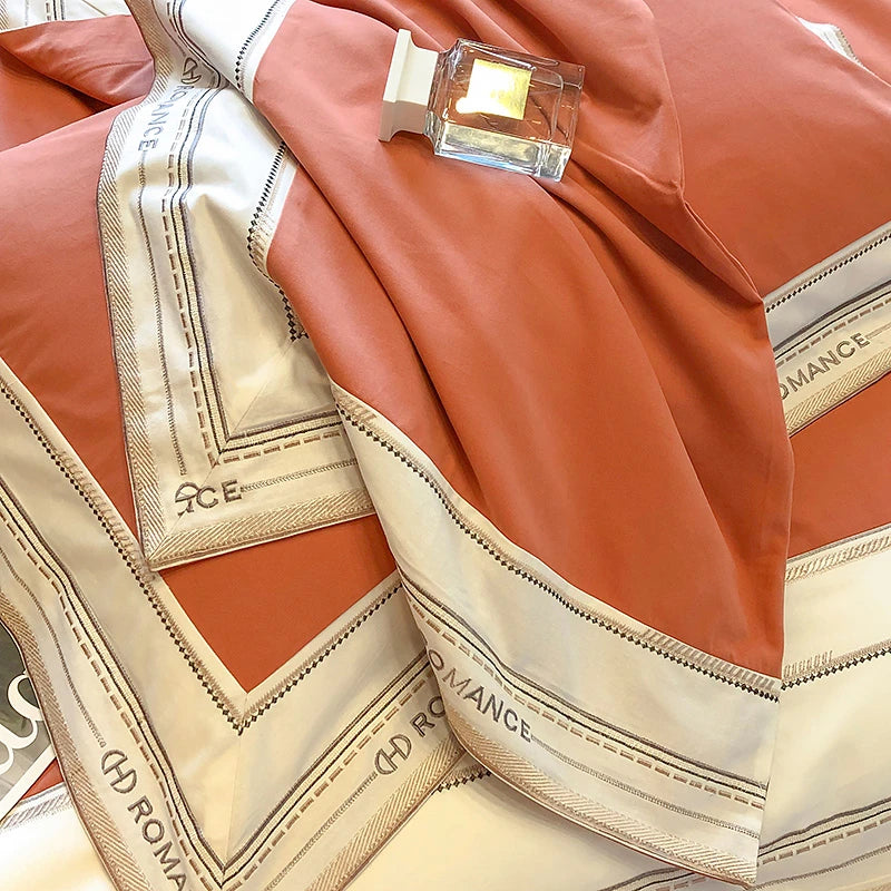 Close up of Rust and beige 1000TC Brushed Cotton Frame Bedding set pillowcases