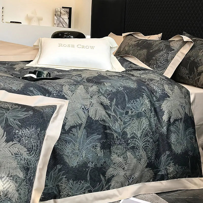 Custom luxury bedding Egyptian Cotton Jungle Print Bedding Set 4Pcs - Beige