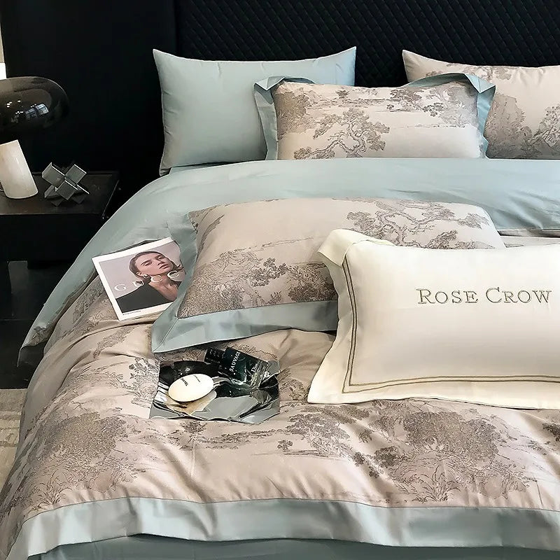 Custom luxury bedding Egyptian Cotton Jungle Print Bedding Set 4Pcs - Brown