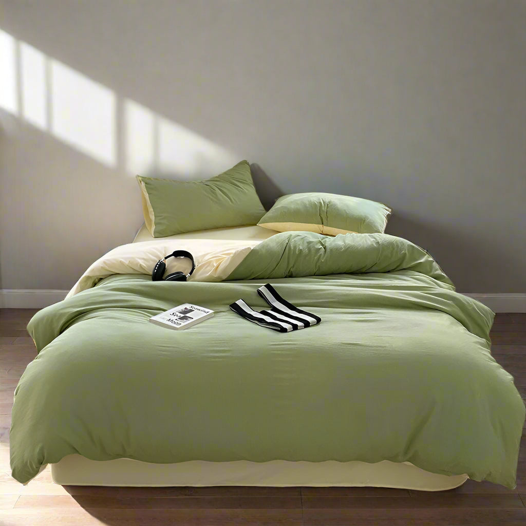 Custom luxury bedding Seersucker 3-Piece Duvet Cover Set – Microfiber - Green