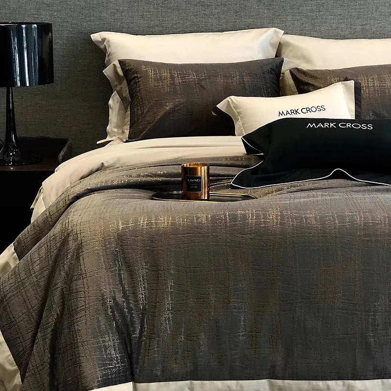 Dark grey Luxury Ripple Velvet Fluffy Duvet Cover Bedding Set comes with flat or fitted sheets