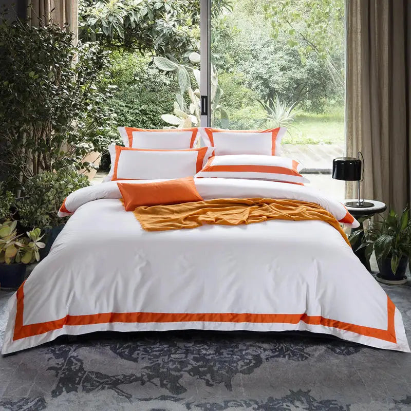 Designer bed sheets 600TC Premium Cotton Hotel White Bedsheet Set - Orange