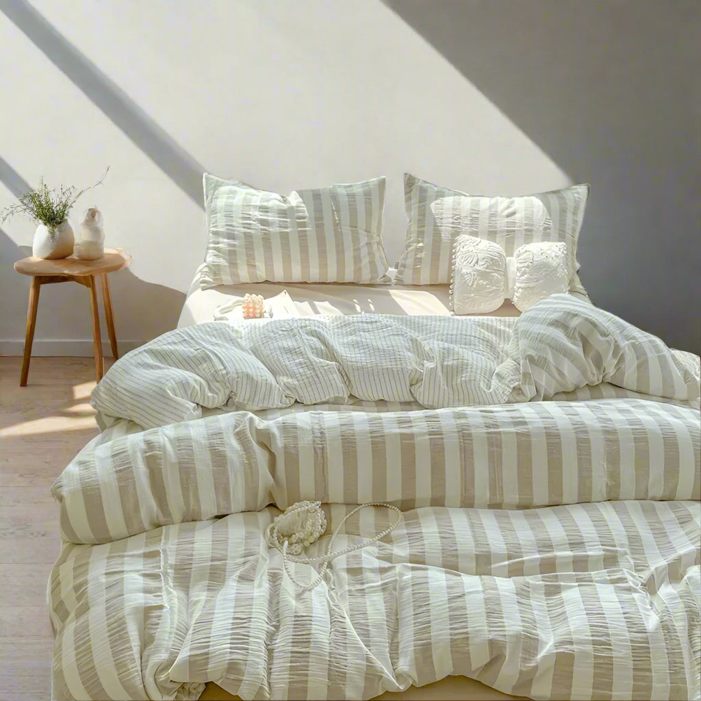 Designer bedding sets Lightweight Luxury Striped Bedding Set – Brown