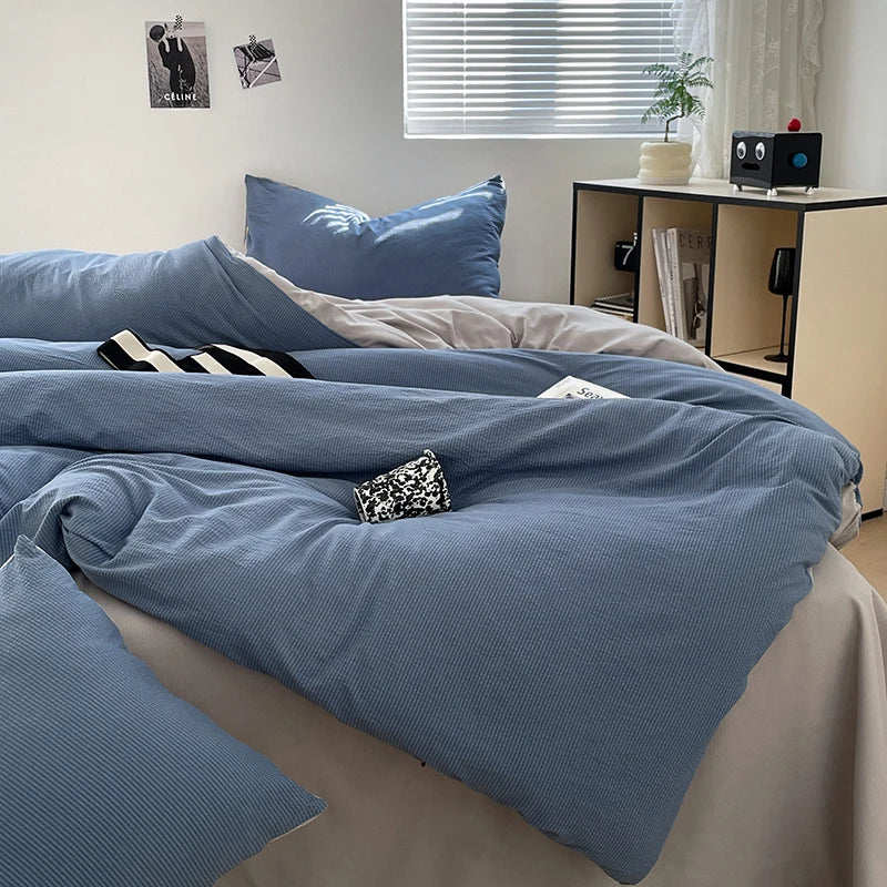 Designer bedding sets Seersucker 3-Piece Duvet Cover Set – Microfiber - Blue