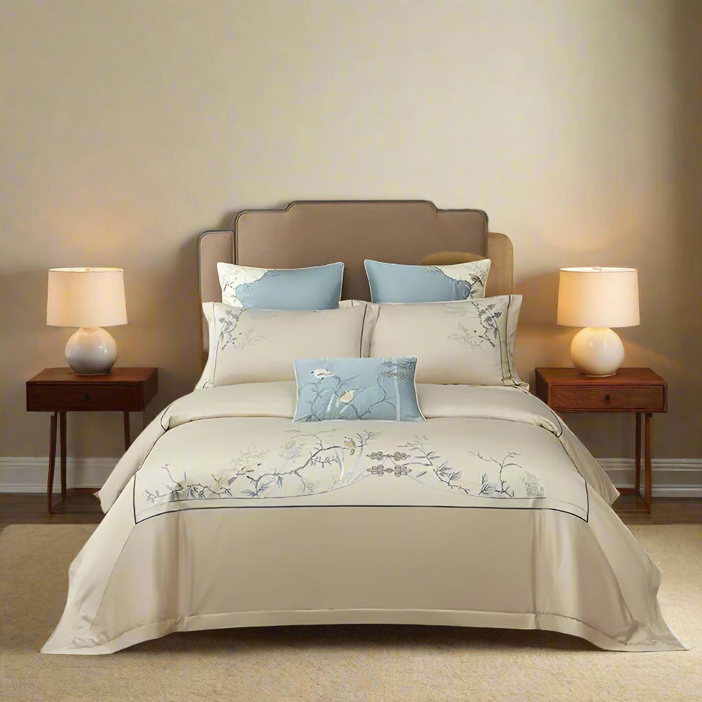 Egyptian Cotton Embroidered Patchwork Bedding Set - Beige