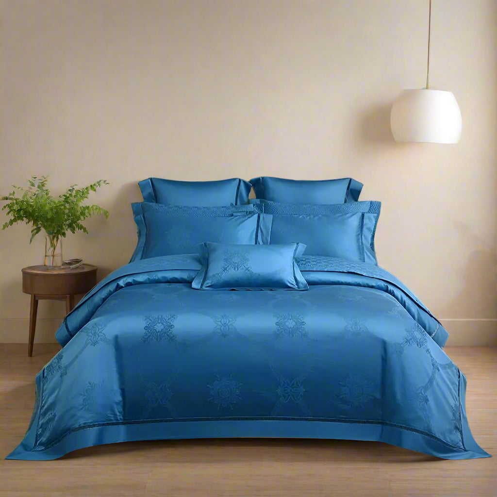 Egyptian Cotton Jacquard Wave Bedding Set - Blue