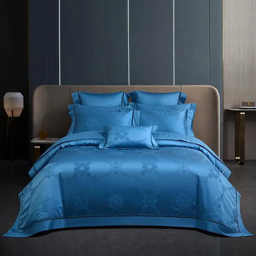 Egyptian Cotton Jacquard Wave Bedding Set - Blue