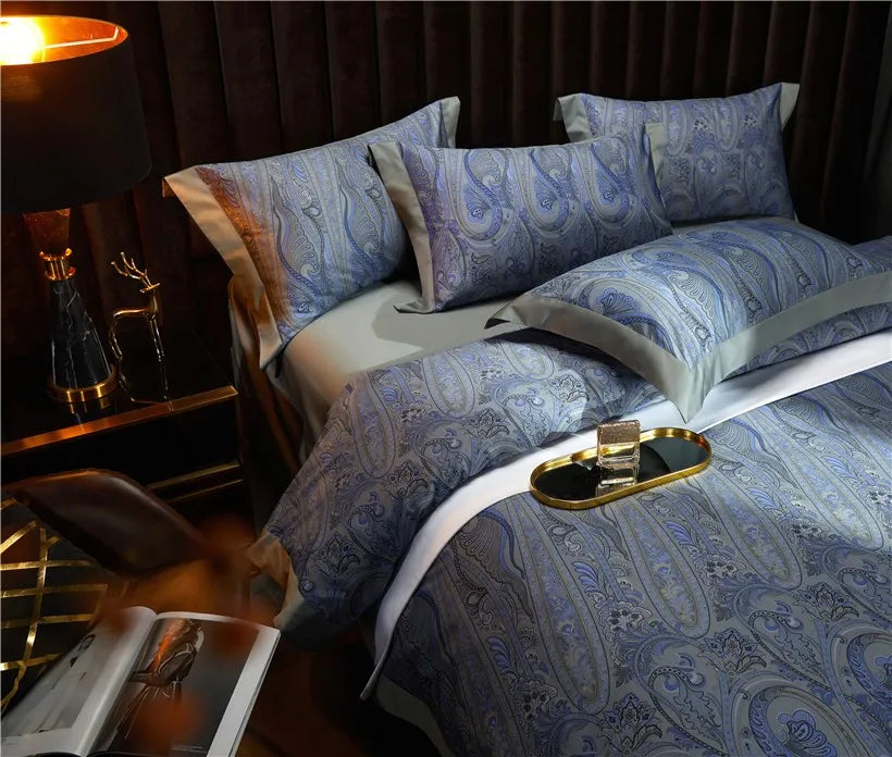 Egyptian Cotton Vintage 4Pcs Bedding Set - Powder Blue