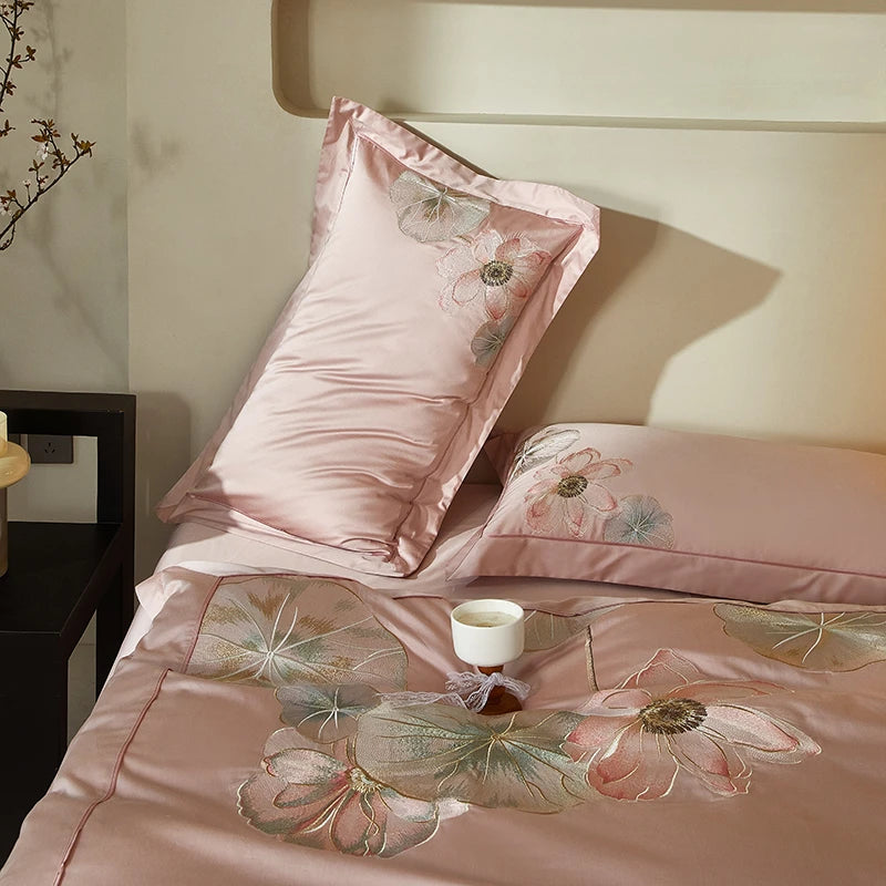 Floral Embroidered 600TC Cotton Duvet cover set with embroidered pillowcases