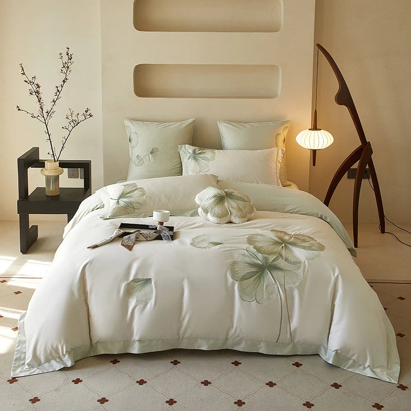Floral Embroidery 600TC Cotton Duvet Cover Set - White
